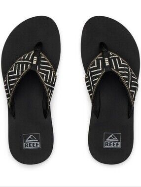 REEF Spring Woven Cushion Comfort Flip Flops Black Cream NWT Size 8